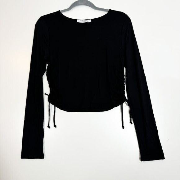 Project Social T Aubrey Ruched Side Long Sleeve Top Womens Black Size Medium NWT - Picture 2 of 9